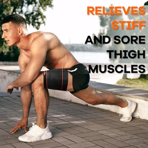 ITHW Thigh Compression Sleeve for Men and Women, Anti Slip Hamstring Compression Sleeve for Pulled Muscle Relief, Breathable Thigh Compression for Pulled Hamstring, Pulled Groin Muscle (1Pair, Large)