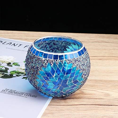 ibasenice Glass Candleholder Mosaic Candleholder European Style boho Tea Light Holder Candlestick for Wedding Party Dinner Bar Restaurant Home Decor, Blue, 10.5*10.5CM, (FIR113474OS7K)