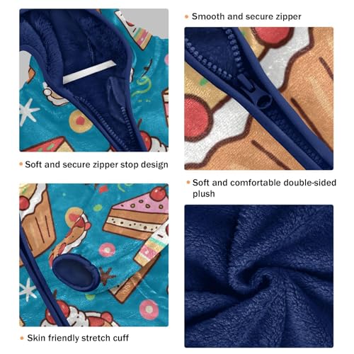 Cakes and Slices Pattern Print Toddler Fleece Jacket Girl Boys Hooded Fleece Jacket Coat Warm Outwear Zip-up 3-10T3