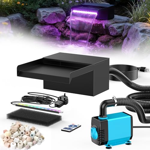 POPOSOAP 8 Pond Waterfall Filter Kit LED Lights for Garden Water Feature