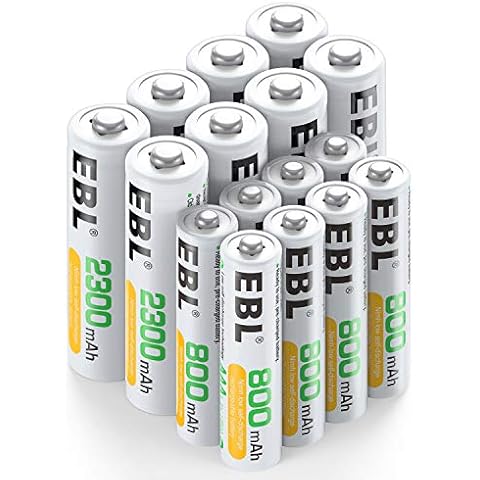 EBL 16 Sets AA AAA Batteries Combo with 8PCS AA 2300mAh & 8-Pack AAA 800mAh Rechargeable Batteries Cover