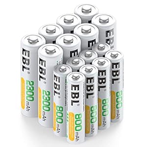 EBL 16 Sets AA AAA Batteries Combo with 8PCS AA 2300mAh & 8-Pack AAA 800mAh Rechargeable Batteries