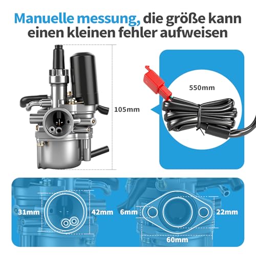 Kefflum Roller Vergaser,17mm Vergaser for Scooter Carburetor for Speedfight 1 & 2-50cc