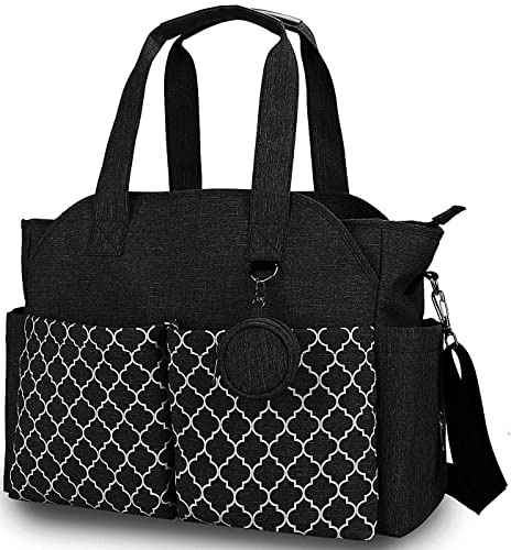 Image of Women Lightweight Nylon Tote Bag Multiple Pockets Top Handle Handbag Ladies Purse Work Totes Travel Crossbody Shoulder Bag (Z3- Black)