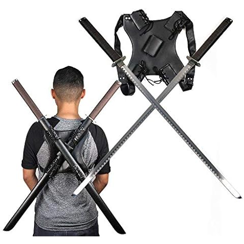 Ace Martial Arts Supply Leonardo Dual Ninja Swords with Back Carrying Scabbard Cover