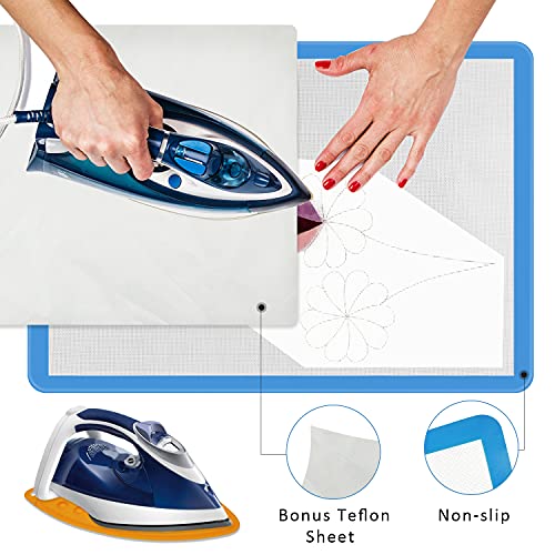 Applique Fusing Mat(17" X 24"), Silicone Mat For Applique And Arts Crafts Creation, Quilter Silicone Appli-Fuse Mat, Including Non-Stick Pressing Sheet For Heat Press And Silicone Iron Rest Pad #TOP3