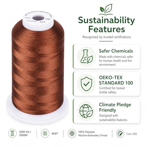 Image of Simthread 5500Yds Embroidery Thread, 5000M High-Yardage 40WT 100% Polyester Thread - 170+ Vivid Colors, High-Speed Rated - Compatible with Brother, Singer, Janome & More - Amber Red 333 | 5000M 40WT polyester thread feeds smoothly for machine embroidery, monograms, logos, patches and quilting.