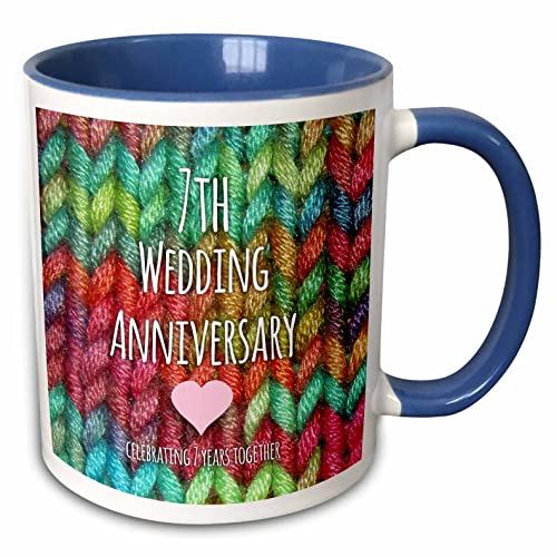 3dRose 7th Wedding Anniversary Wool Rainbow 15oz Two-Tone Blue Mug