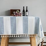 TruDelve Heavy Duty Cotton Linen Tablecloth for Rectangle Table Stitching Tassel Table Cloth for Din