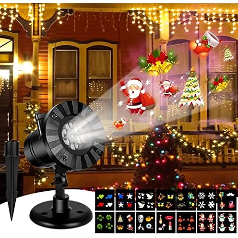 OKYUK Christmas Lights Projector, IP65 Weatherproof LED Projector Light 14 Slides Holiday Snowflake Light for New Year Party Outdoor Indoor Gardens Lawn Patio Decor Kids Room Night Light Cover