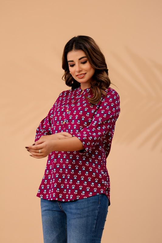 Image of Women's Cotton Printed Kurta Top | 3 /4 Sleeve Straight Kurti Casual Outings