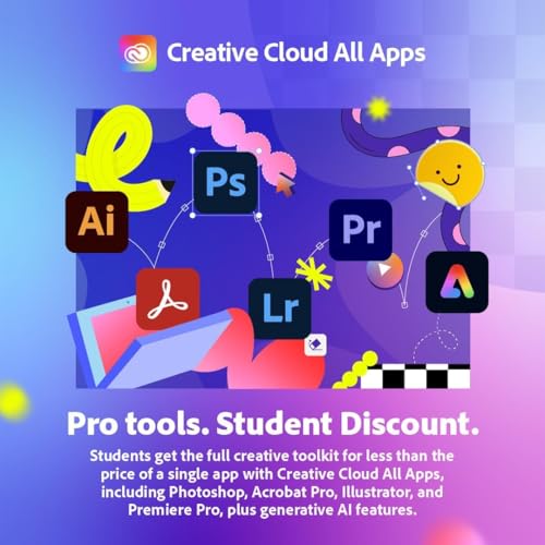 Image of Adobe Creative Cloud Pro Apps Student & Teacher | Graphic Design Software | AI Powered Features | Validation Required | 12-Month Subscription | PC /Mac | Email Delivery