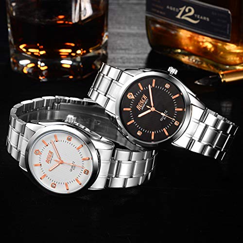 Orologi da uomo con cronografo con diamanti, impermeabile, sport militari, quadrante grande, calendario, data, bianco, nero, multifunzione, orologio da polso semplice, in acciaio inox, coppia