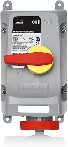 Leviton 430MI7WLEV 30 amperios, 480 voltios trifásico, 3P, 4W, LEV Series N.A. IEC 60309-1 y 60309-2 pin y manguito de bloqueo mecánico, grado