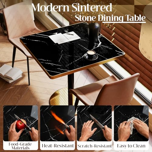 Image of AliSefaiy31.5''Square Dining Table,Square Pedestal Table,Marble BistroTable | 1.2 inch Marble Tabletop, Heat Resistant /Scratch Resistant /Easy Clean /Dining Room /Restaurants /Small Spaces /Midnight Black
