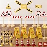FLYGRRIV Wichtel Baustelle Set, 35 Stück Wichtel Zubehör Weihnachten, Miniatur Wichteltür Zubehör, Verkehrsschild-Dekorationen, DIY Wichtel Geschenke, Kinderspielzeug