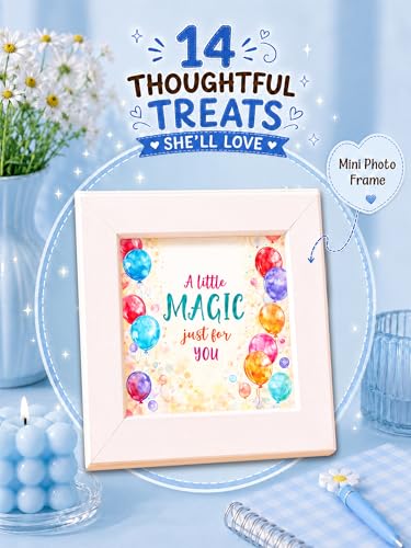 Image of Doodle Happy Vibes Birthday Gift Hamper for Girls | 14 Cute & Useful Gifts Including Notebook, Stickers, Magnets, Photo Frame, Keychain, Notecards & Greeting Card | Ready-to-Gift Box for Teens, Best Friends & Sisters