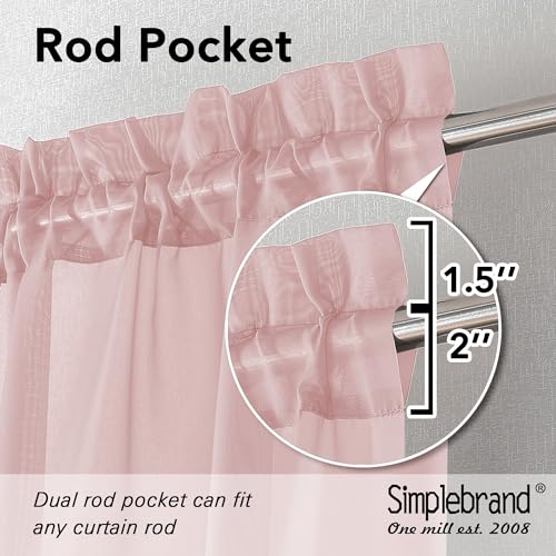 Image of Simplebrand Blush Red Sheer Curtains 90 Inches Long 2 Panels, Light Filtering Rod Pocket Solid Color Window Sheer Curtain Panels, Elegant Curtains & Drapes for Living Room, Bedroom, 59 inch W x 90 inch L