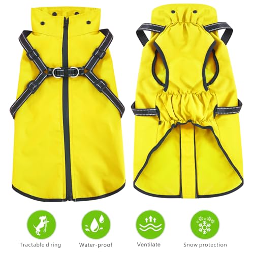 Mosucoirl Dog Raincoat Waterproof Doggie Hoodie Reflective Dog Raincoat Hooded Adjustable Rain Jacket for Small Medium Large Dogs Puppies Doggie (Yellow, M)