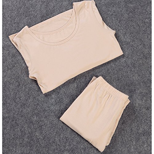 Liang Rou Women's Crewneck Long Johns Ultra Thin Modal Thermal Underwear Top & Bottom Set Apricot Small #TOP4