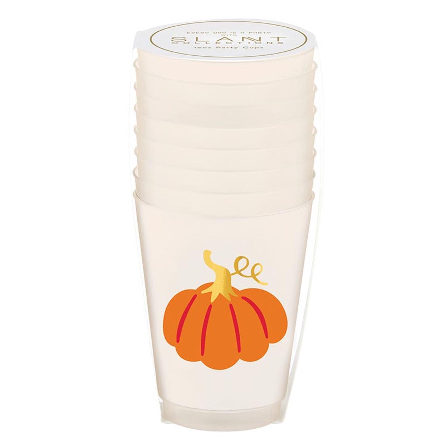 Slant 8-Count Halloween Party Frost Plastic Cups, 16-Ounce, Pumpkin
