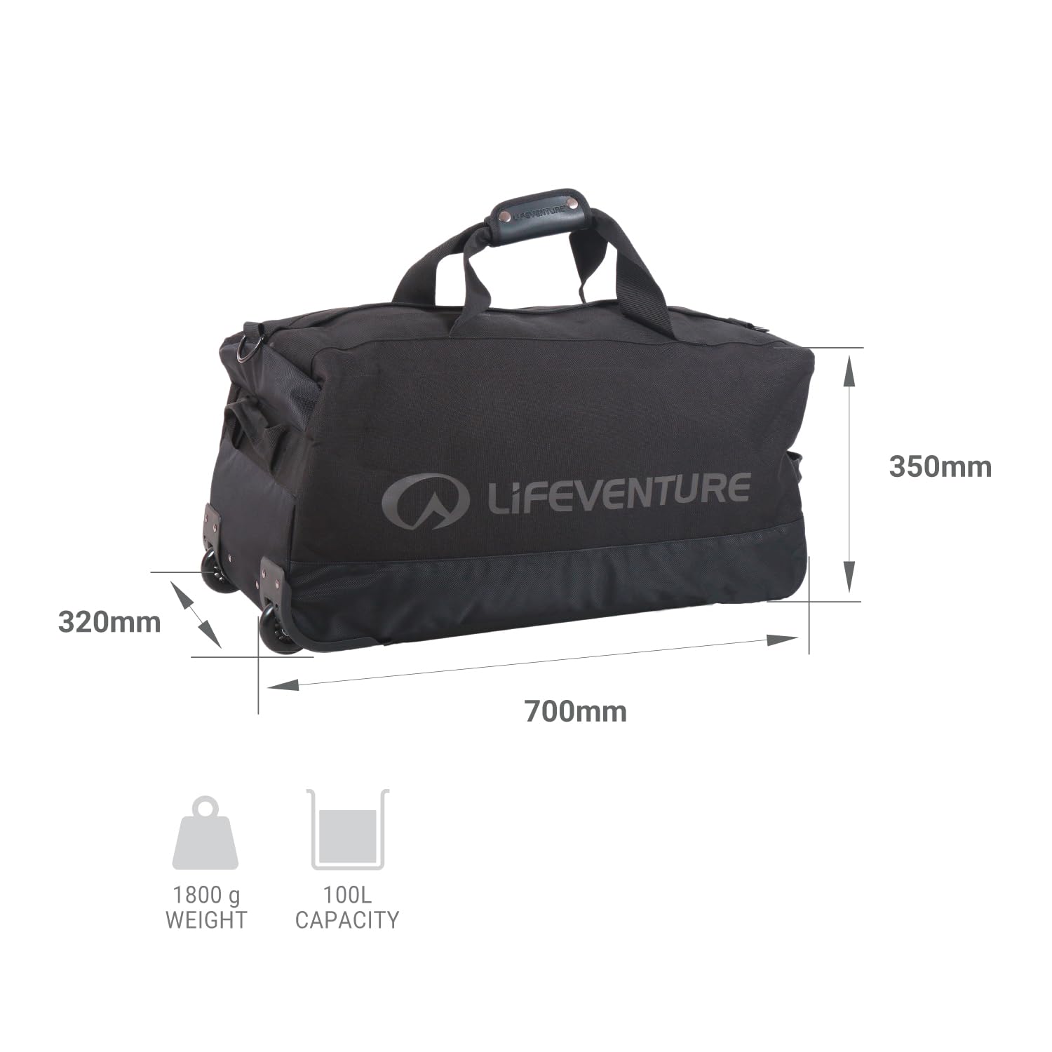 Lifeventure Expedition Duffle torba podróżna na kółkach, pojemność 100 l, teleskopowy uchwyt i sztywna podstawa