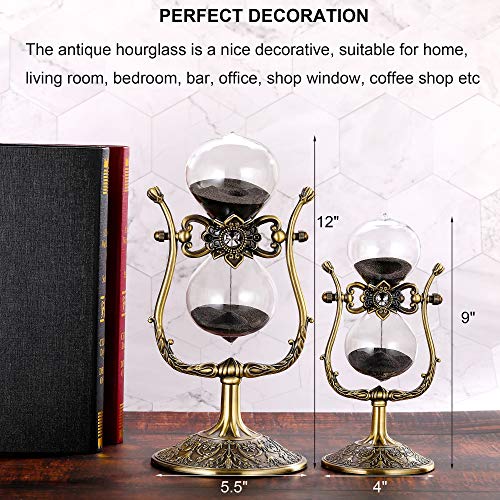 SuLiao Vintage 60 Minute Hourglass Sand Timer, Large Brass Engraved Rotating Sand Clock Stand, Unique Metal Sand Watch 60 Min, Antique 1 Hour Glass Sandglass for Home, Desk, Office Decoration