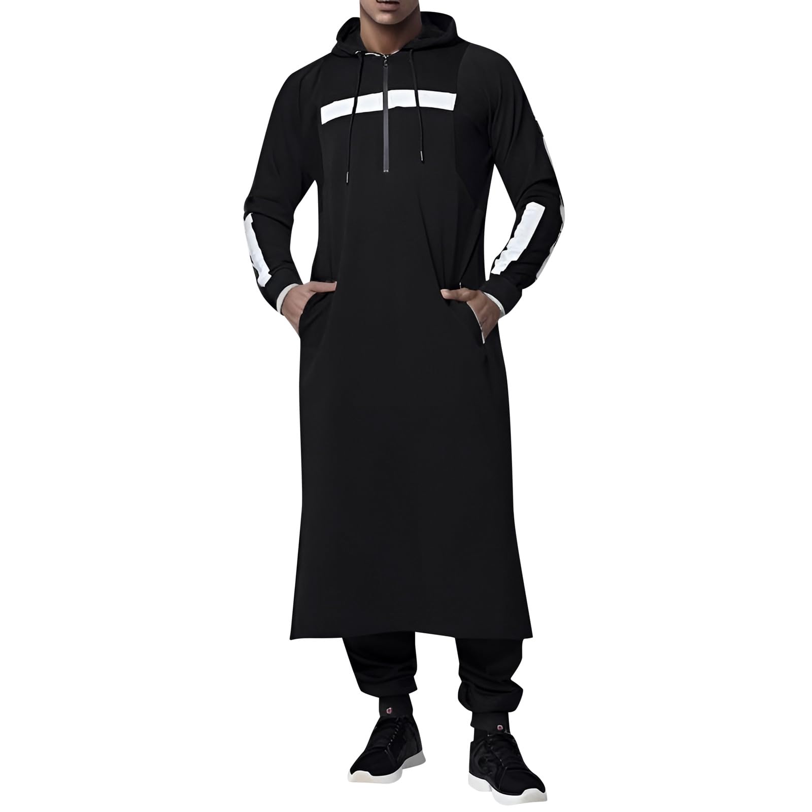 Hooded Pullover Long Men's Islamic Prayer Clothing Muslim Arabic Thobe Thawb Kaftan Muslim Dresses Men's Long Dubai Robe Islamic Costume