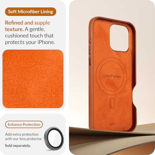 Coque iPhone 16 Pro Max cuir véritable orange compatible chargeur MagSafe - 6
