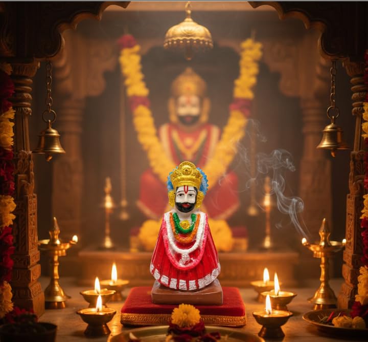 Image of POOMEE Khatu Shyam Baba Idol Resin Shyam Baba Murti for Home Mandir Pooja Room Religious Decor Spiritual Gift Divine Hindu God Statue