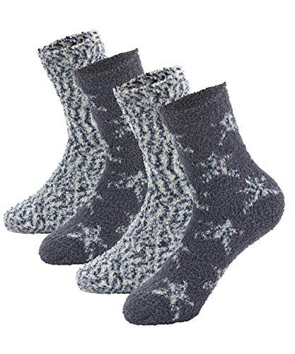 Womens Comfy&Soft Plush Slipper Socks,Fluffy Crew Socks Casual Home Sleeping Socks,4 Pairs