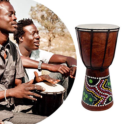 Honeytecs 6in Djembe Africano Tambor de Madeira Maciça Esculpida à Mão Instrumento Musical Tradicion