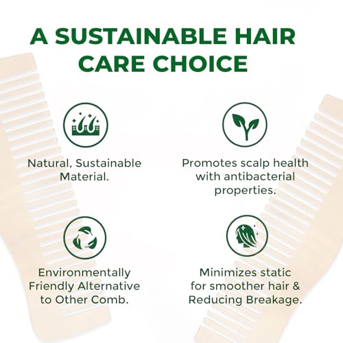 Image of COMBELLE Premium Neem Wood Comb - Eco-Friendly, Oil-Treated Anti-Hairfall & Frizz Control Comb for Men, Women, & Kids - Natural Wooden Comb for Healthy Hair, Dandruff Control, and Scalp Massage (NEEM COMB-6)