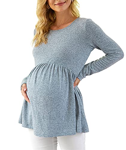 Xpenyo Womens Maternity Tunics Long Sleeve Tops Fall Winter Shirts for Leggings Casual Pregnancy Clothes, 1-light Blue, XXL