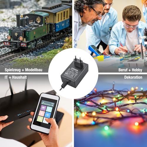 STEGER 12V Netzteil 2,5A 30W, zertifizierte Stromversorgung für Spielzeug, LED, Modellbau und IT-Geräte, 12 Volt Netzgerät mit Stecker 5,5mm x 2,1mm, Universal Netzteil 100-240V AC/DC Adapter 50-60Hz