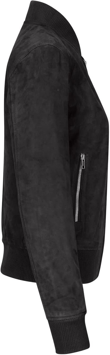 TruClothing Womens Genuine Suede Bomber Jacket Leather Casual Varsity Vintage Casual