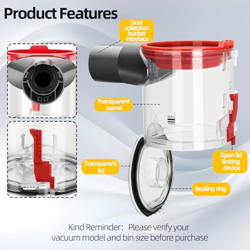 Image of Dust Bin Replacement Parts Compatible with Dyson V7 /V8 (SV11 /SV10) Vacuum Cleaner, Hygienic Bottom-Open Canister Quick-Release 0.54 L (V7 /8)
