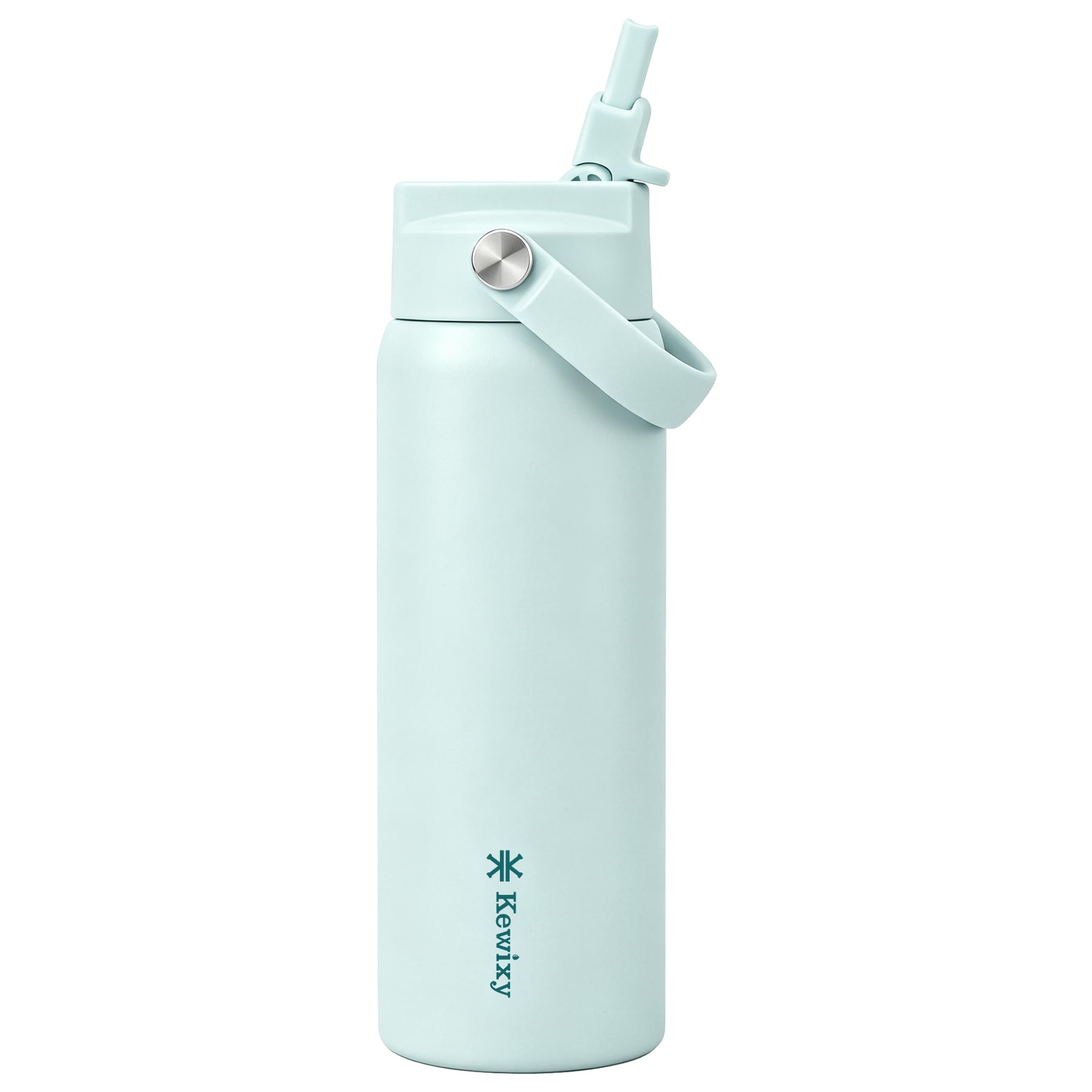 KEWIXY 710ml Insulated Water Bottle with Straw, Easy Slide Lid, Leak Proof, Keep Cold 24H, Vacuum Insulated Tumbler, Metal Stainless Steel with Handle, Aqua