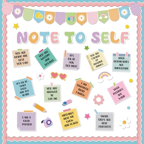 Mental Health Bulletin Board Note to Self Bulletin Board Classroom Decoration Inspirational Positive Affirmation Accent Cutout for Back to School Motivational Therapy Office Wall Door Teacher Supplies