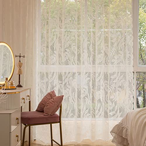 Sutuo Home Ivory Lace Curtains 84 Inches Long, Leaf Embroidery Window Sheer Drapes Pair Knitted, Rod Pocket Vintage Country Window Treatments Set of 2 Panels for Bedroom Living Room, 57" W x 84" L by Sutuo Home - Used condition - Image 9