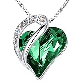 Leafael Women’s Silver Plated Infinity Love Heart Pendant Necklace with Emerald Green Birthstone Crystal for May, Jewelry Gifts for Her, 18 + 2 inch Chain, Anniversary Birthday Necklaces for Wife Mom