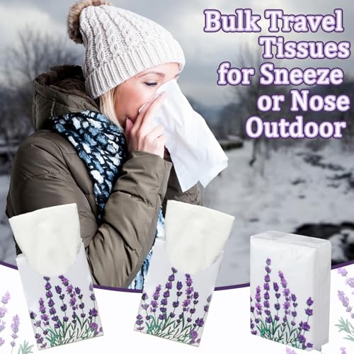 Image of Therwen 100 Pack Pocket Tissues Travel Bulk 1000 Sheet, Lavender Style