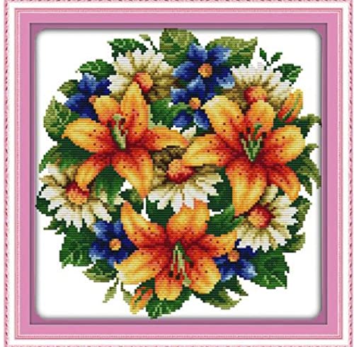 Kit Point de Croix Motif Pré-imprimé 11CT Toile Canevas Fleurs DIY