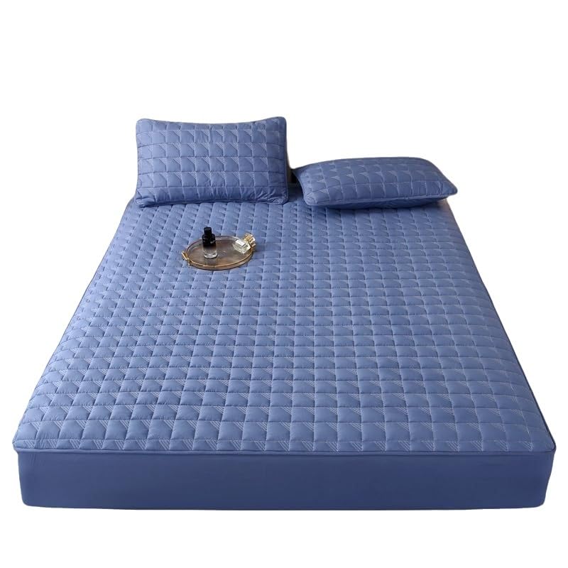 Protector de colchón Acolchado silencioso, Capa Absorbente Impermeable, diseño Ajustado con Bolsillo Profundo para colchones de hasta 11 Pulgadas (Azul, 90 * 200 cm)
