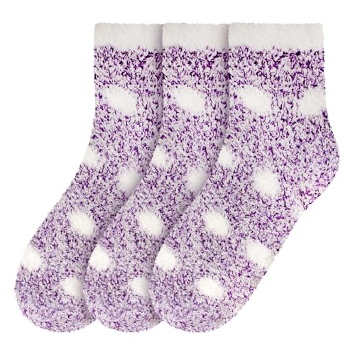 Image of BambooMN Women's Soft Warm Fuzzy Fluffy Polka Dot Cuff Crew Home Socks