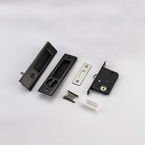 Miniatura 2 de NCL Hardware Manija de puerta corredera para baño, manija de puerta de granero, cerradura de bolsillo redonda de privacidad (níquel satinado)