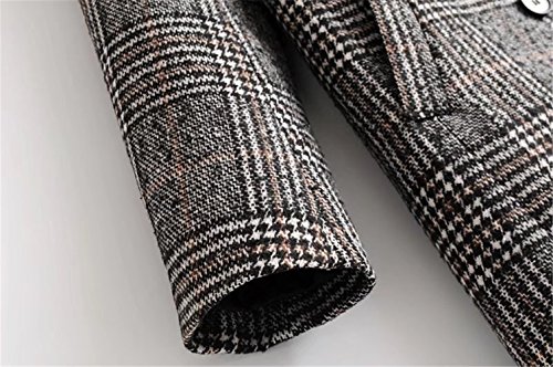 Face Dream Women Winter Plaid Overcoat Double Breasted Woolen Long Coat Grey Grey Large