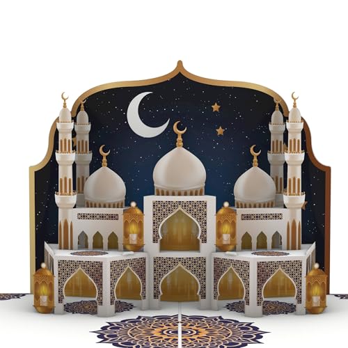 iGifts And Cards 3D Ramadan Kareem Pop Up Mosque Card with Notecard – Golden Crescent Islamic...