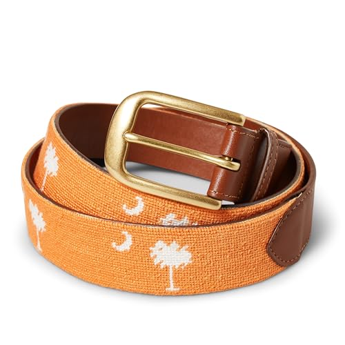 Palmetto Golf & Belts, Handmade Palmetto Tree Needlepoint Golf Belt, Orange Clemson backdrop with White Palmetto Tree,