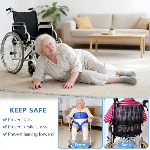 Image of Wheelchair Seat Belt,Wheelchair Harness for Dementia Patients Falling Out,Adjustable Anti-Slip Straps for Adults,The Elderly,Pregnant,Paralyzed(Blue)